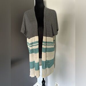 ANN TAYLOR LIGHTWEIGHT Short Sleeve Striped Cardigan Sweater Top Size Medium